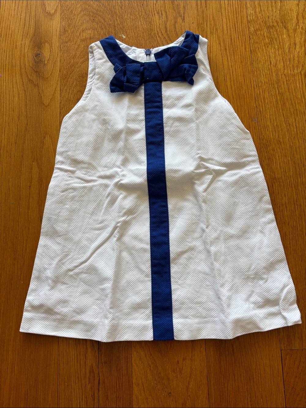 Jacadi White Dress with Navy Stripe and Bow